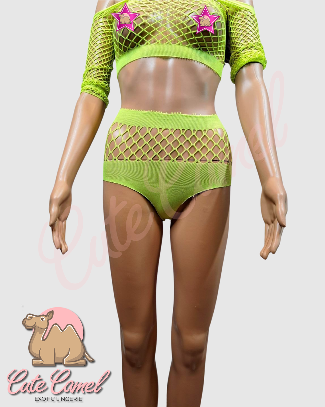 CC Exotic Mesmerizing Mesh Outfit - 2Pc Neon Yellow