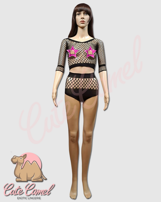 CC Exotic Mesmerizing Mesh Outfit - 2Pc Black