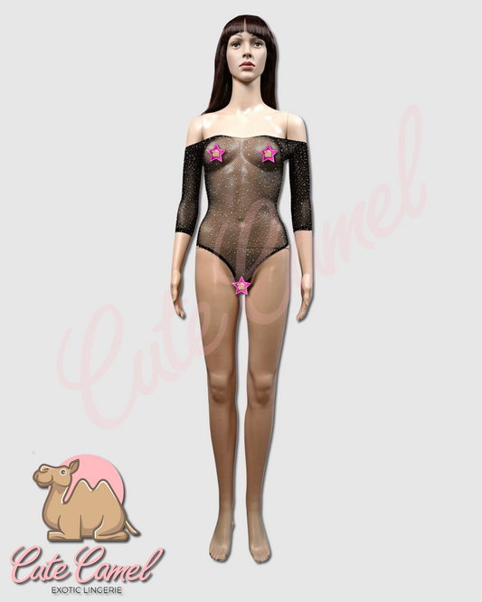 CC Exotic Glitter Mesh Bodysuit ~ Black