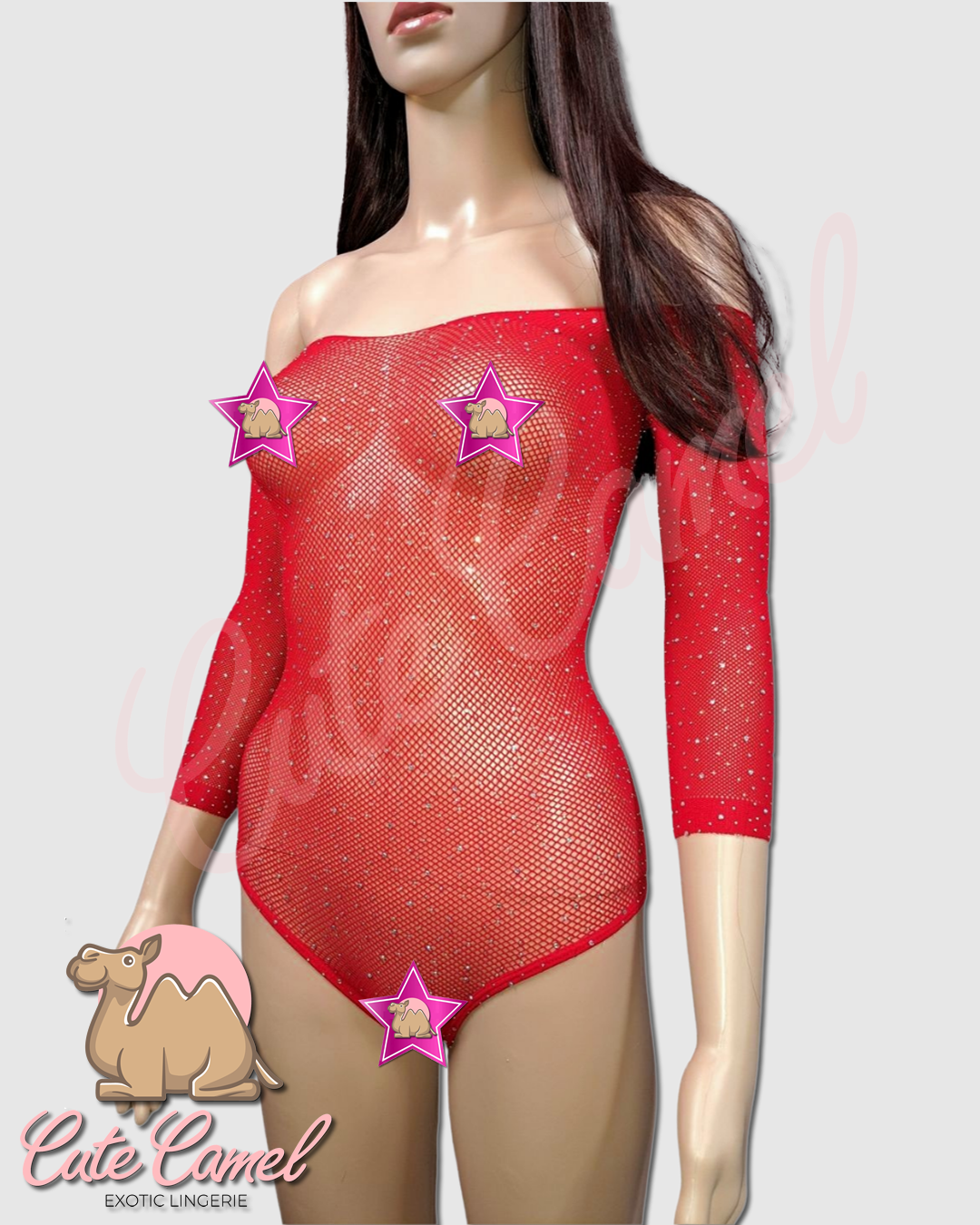 CC Exotic Glitter Mesh Bodysuit ~ Red
