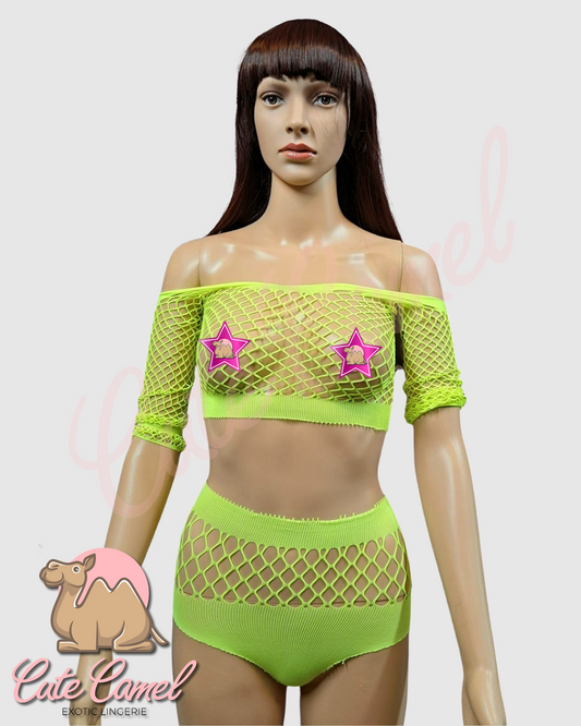 CC Exotic Mesmerizing Mesh Outfit - 2Pc Neon Yellow
