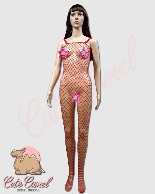 CC Exotic Full Length Fishnet Bodysuit ~ Red