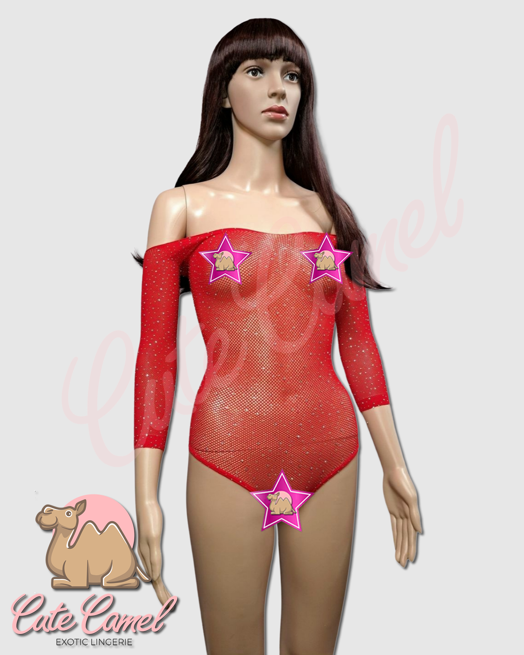 CC Exotic Glitter Mesh Bodysuit ~ Red