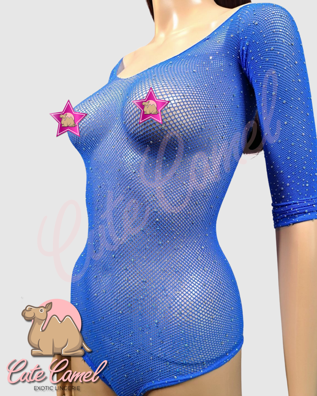 CC Exotic Glitter Mesh Bodysuit ~ Blue