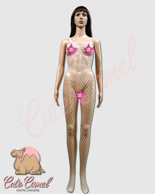 CC Exotic Full Length Fishnet Bodysuit ~ White