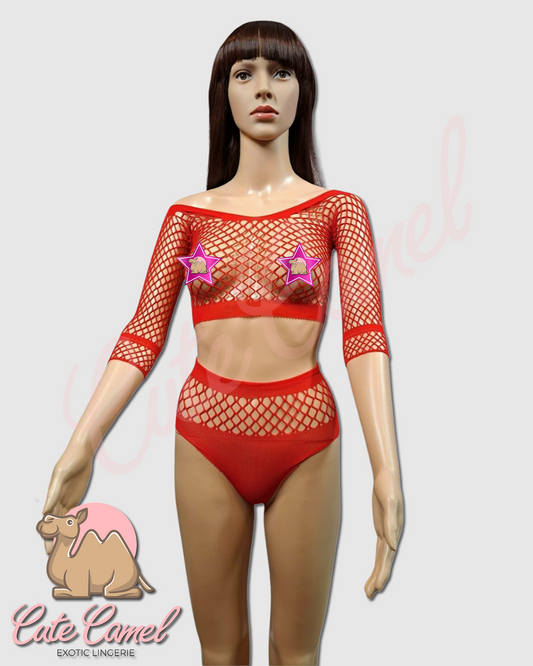 CC Exotic Mesmerizing Mesh Outfit - 2Pc Red